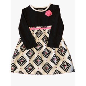 Healthtex Girls Long Sleeve Dress Black White Diamonds Pink Rose Sz 3T